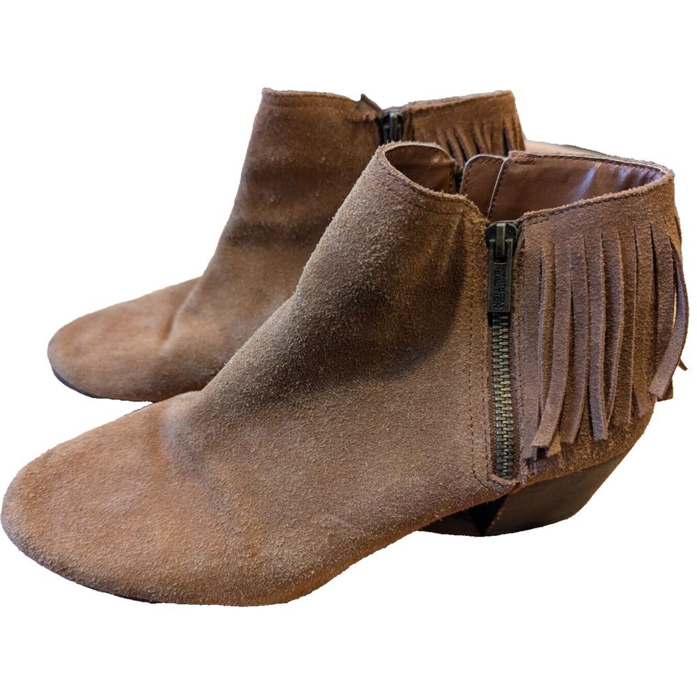 Kenneth Cole Reaction Bootie Brown Suede Zip Fringe Cowgirl Ankle Tassle Sz 9M‎